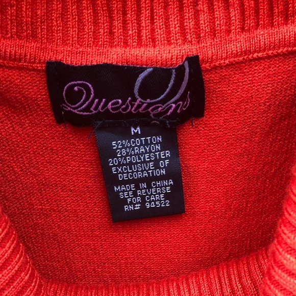 Questions Medium Sweater Studded Orange Pumpkin Gold Cowl Neck Tunic Knit - Picture 6 of 7